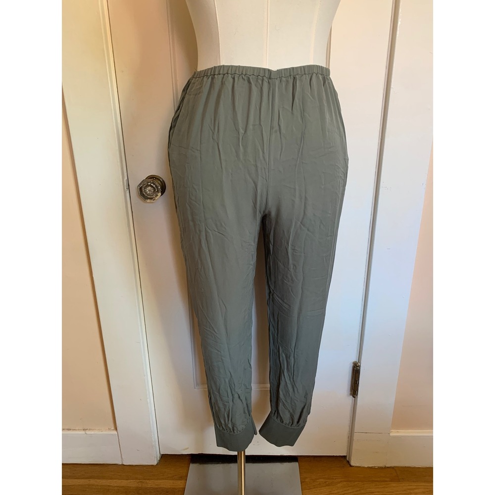 Theory Rib Cuff Jogger Silk Combo Olive Green Pants L Pockets